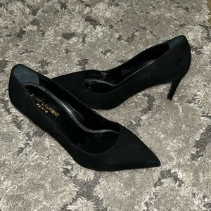Yves Saint Laurent Suede Heel Pumps Black Size EU 38.5 Women's Shoes US 8.5 YSL